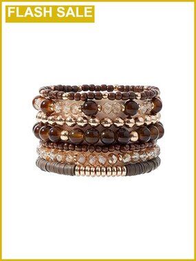 Surfer Heishi Clay Bead Bracelets for Women Stackable Gold Plated Stretch Boho